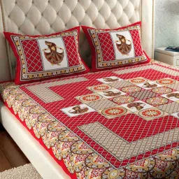 144 TC Cotton Double Jaipuri Prints Flat Bedsheet-11