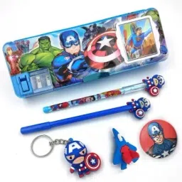 Avenger Trandy Complete Geometry Set Built-in Calculator Durable Construction Blue Color Badge Compact and Portable Return Gift For Kids Art Plastic Pencil Box-35