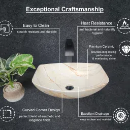 delta Premium Designer Ceramic Wash(M063) with Waste Pipe & Coupling Set (18*13*5)(M063) Table Top Basin image 3