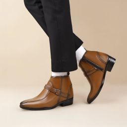 Men's 9 CM Hidden Height Increasing Tan Casual Formal Slip On Buckle Boot Boots For Men-image-78