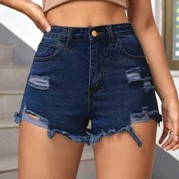 aahwan Solid Women Denim Dark Blue Denim Shorts-picture-8