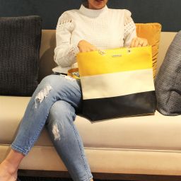 Women Yellow, White, Black Shoulder Bag-image-45