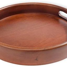 Handcrafted Premium Mahogany Finish Round Wooden Serving Tray (12x12") Tray-20
