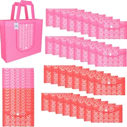 Pack of 48 Smile Foldable Grocery/Shopping Bags For Women | Pink & Red Pack of 48 Grocery Bags-image-84