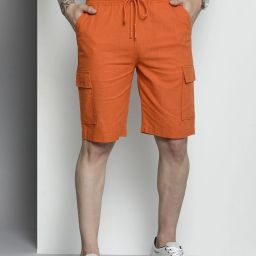 Solid Men Orange Cargo Shorts-image-39