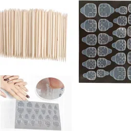 Wood Stick for Cuticle Pusher Cuticle Remove for nail , transparant nail glue stiker 2 type ( set of 3 items)-2