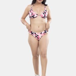 Printed Women Pink, Black Swimsuit-image-0