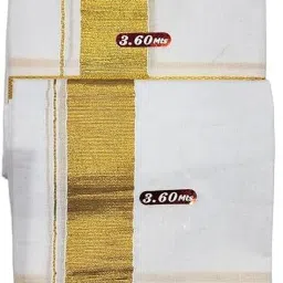 AMBIKASTORES Men's Pure Cotton Bleached White Dhoti with Big Gold Zari Border Solid Men Dhoti-image-2