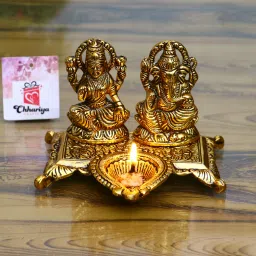 Laxmi Ganesh With Diya Statue Idol Murti in Metal Decorative Showpiece-15 cm-image-55