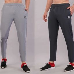 Pack of 2 Men Solid, Printed Silver, Grey Track Pants-image-4