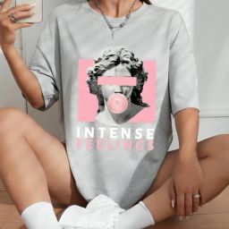Women Printed Round Neck Cotton Blend Grey T-Shirt-image-56