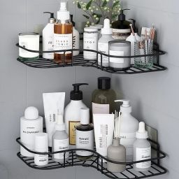 Self-Adhesive Metal Rack Storage Shelf with 4 Hook Stainless Steel Wall Shelf Iron Wall Shelf-image-18