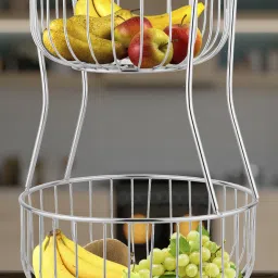 2-Tier Fruit-Vegetable Basket for Dining Table Kitchen Counter Top Racks(Round) Stainless Steel Fruit & Vegetable Basket-14