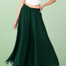 manijayfab Women Regular Fit Green Georgette Trousers-picture-11