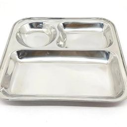 Stainless Steel 3 in-1 chhola Bhathura Dinner Plate - Three Compartment Plate Sectioned Plate-image-32