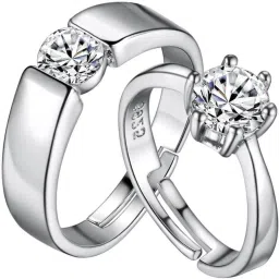 King & Queen Adjustable Couple Love Rings Sterling Silver Swarovski Zirconia 24K White Gold Plated Ring-image-4