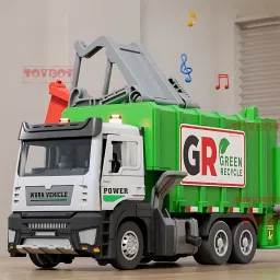 Recycle Garbage Truck Toy with Air Pressure Lift, Trash Cans, Lights & Sound-34