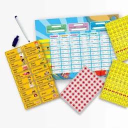Magnetic Resposibility Chart Behaviour Reward Chart for Kids with 20 Responsibility Magnets, 210 Star/ Emoji Stickers & 2 Erasable Pens-0