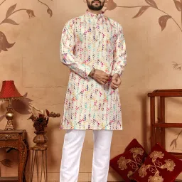 Men Cotton Blend Kurta Pyjama Set-image-9