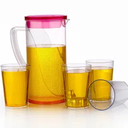 Sorath Transparent Jug with 4 Pieces Glasses Set for Juice/Water/Drink Serve Milk Jug Glass Set-image-0