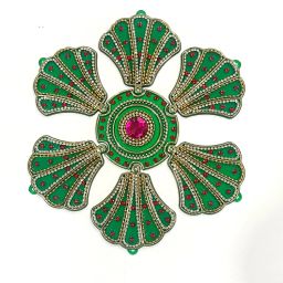 Traditional Decorative Acrylic Rangoli – Green & Gold Floral Design Rangoli Stencil-image-34