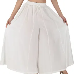 Women Flared White Viscose Rayon Trousers-image-23