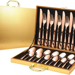 24 Pieces Rose Gold Flatware Cutlery Set with Spoon , Tea Spoon , Fork , Knife Stainless Steel Cutlery Set-image-42