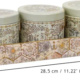 jaipurcrafts Premium Antique Enamel Coated Printed Dry Fruit Container Jar Set With Try Container Serving Set image 2