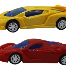 Set of 2 friction powered small size light weight plastic cars (red and yellow)-44