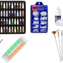 48 Pcs Glass Bottles Glitter Stones, 100 Nails, 15 Nail Art Brush, 5 Nail Dotting Pen, 2 Nail Filer with 2 Glue-33