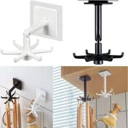Wall Mounted Utensil Hanging Rotary Hook Rack Swivel Hook (Pack of 1) Multicolour Towel Holder-image-50