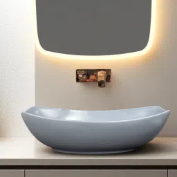 Premium Designer(M-Grey-Matt)Ceramic Washbasin With Waste Coupling & Pipe Set (22x15x5)(M-Grey-Matt) Table Top Basin-image-92
