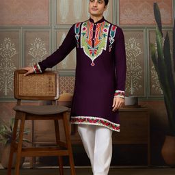 odette Men Solid Silk Blend Straight Kurta-picture-34