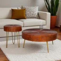 bohemiana from pepperfry Ainianos Mango Wood Coffee Table Set In Honey Oak Finish-picture-4