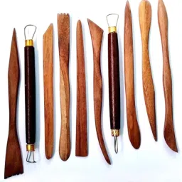 Wooden Clay Modelling Tool Set - 10+1 Double-Ended Pottery Craft Tools Engraving Set-image-52