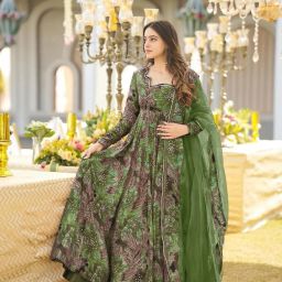 Floral Print Cotton Rayon Stitched Anarkali Gown-image-72