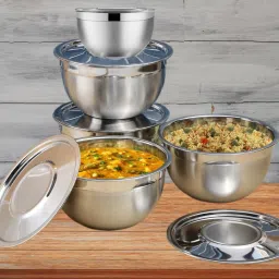 Stainless Steel Mixing Bowl and Serving Bowls Set of 5 pcs with Lid/Cover Food Grade, Non Toxic, BPA Free Disposable-6