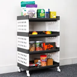 4-Tier Multipurpose Storage Shelf Rack with Wheels | Storage Organizer Cart Plastic Kitchen Trolley-image-85