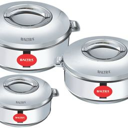 baltra Royal 3 PC Hot Case Casseroles Set(1000ml,2000ml,3000ml) Pack of 3 Serve Casserole Set-picture-1