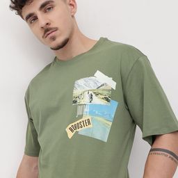 roadster Men Printed Round Neck Pure Cotton Green T-Shirt-picture-18