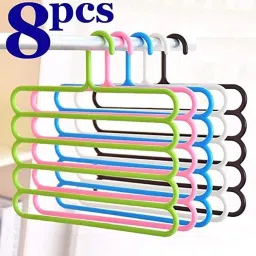 5 Layer Pants Clothes Hanger Storage Organizer Rack (Set of 8) Assorted Colour Plastic Shirt Pack of 8 Hangers For Shirt-7