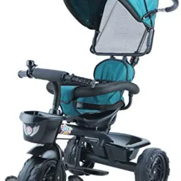 3 in 1 Baby Tricycle Toddler Stroller Kids Pedal Tricycle w/ Pusher Removable Canopy Safety Bar Storage Footrest for 18 Months to 5 Years Green 532G Tricycle-9