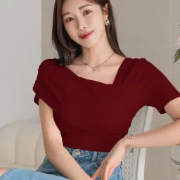 Casual Regular Sleeves Solid Women Maroon Top-image-9