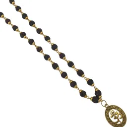 God Lord Shiva Mahadev Mahakaal Locket Pendant With 5 Mukhi Rudraksha Mala Gold-plated Beads Brass, Wood Pendant Set-22