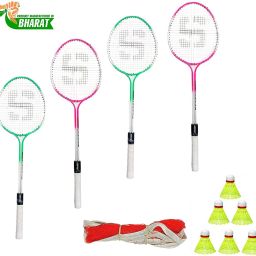 COMBO SAMASH BADMINTION SET OF ( 4 RACQUET + 6 NAYLON PLASTIC SHUTTLES+ 1 NET) COMPLETE KIT Badminton Kit-image-49