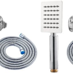 (9" Long) Square Rain Handheld Shower with 1mtr SS Shower Tube and Wall Hook-(Pack of 2) Handheld-image-67