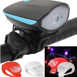 Rechargeable Bicycle Headlight + Horn and Blinker Tail light With 3 Light Mode LED Front Rear Light Combo-image-14