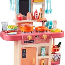 36-Piece Kitchen Playset, with Realistic Lights & Sounds,Simulation of Spray, Play Sink with Running Water,Dessert Shelf Toy & Kitchen Accessories Set-54