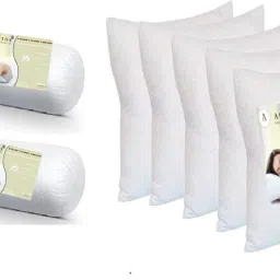 Combo Set Of 5 Cushion And 2 Microfibre Solid Bolster Pack of 7-image-49