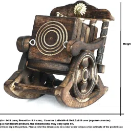 crafticia Wooden Miniature Rocking Chair Tea Coffee Drink Coaster Set of 6 Brass Inlay Coasters For Dining Showpiece (6X6 inch, Brown) Coasters Serving Set image 5